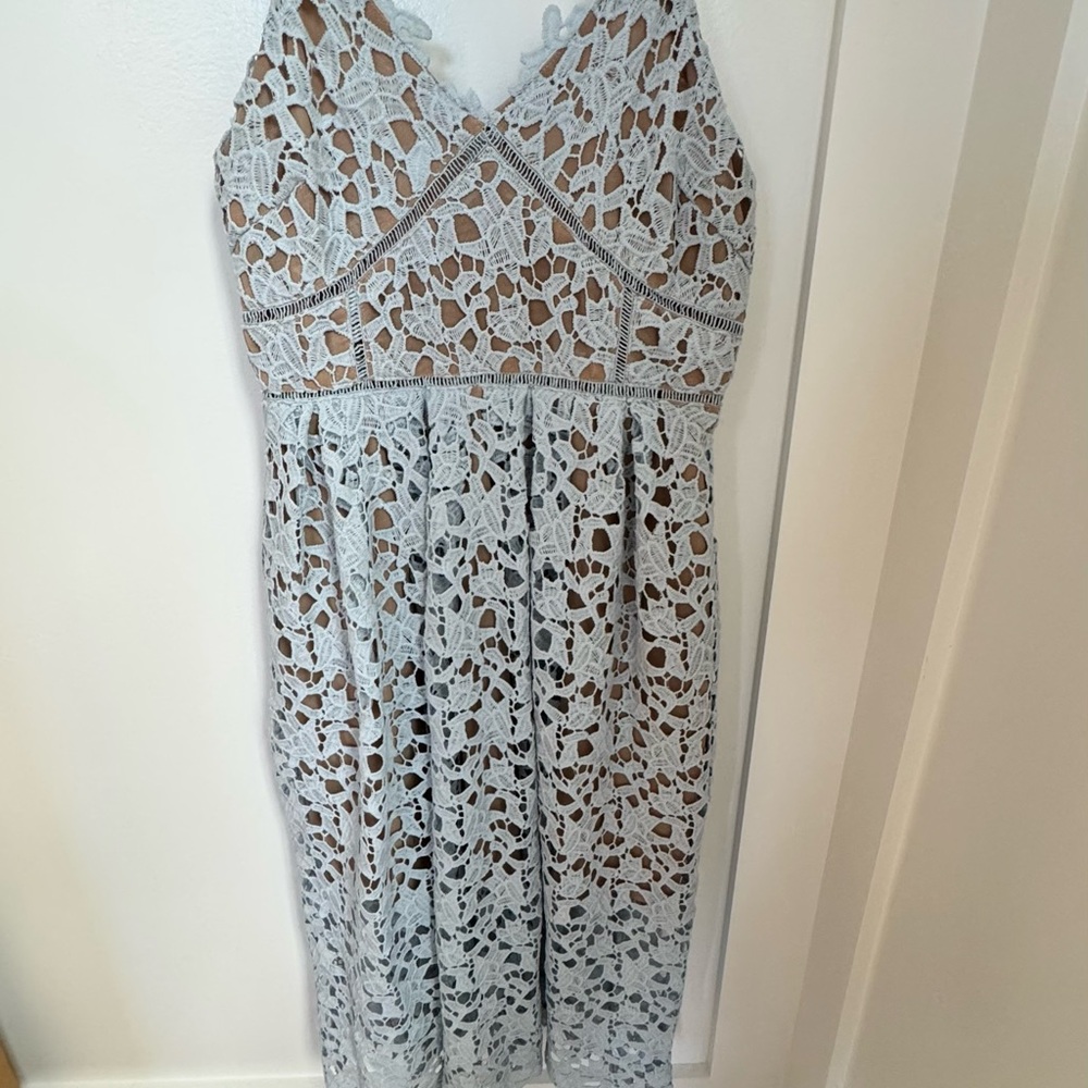 Elegant Lace Overlay Dress in Light Blue